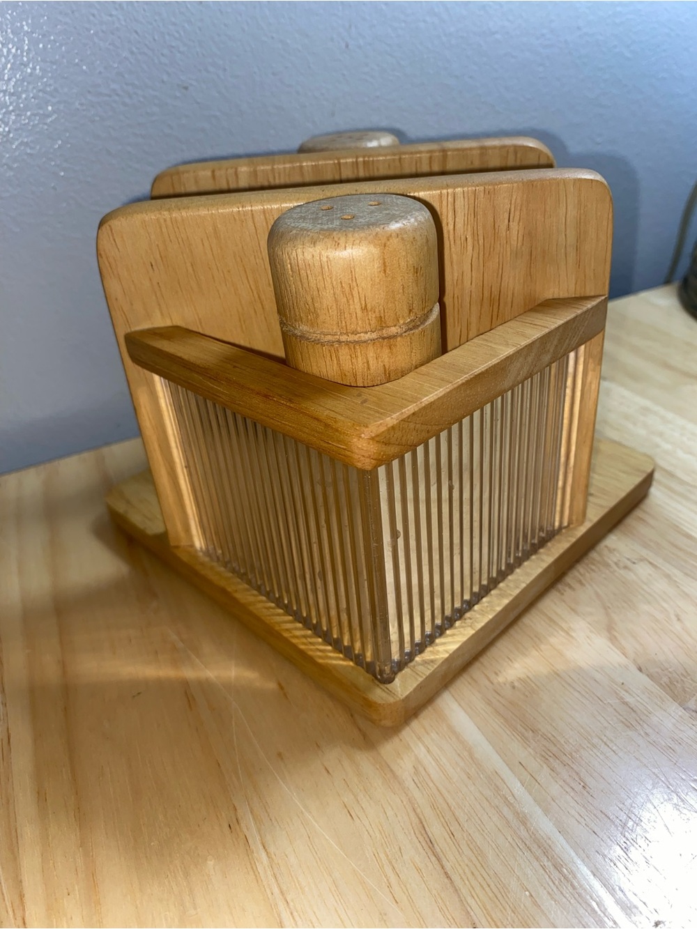 VTG Wooden Napkin Holder and Salt Shaker Set - Natural Wood